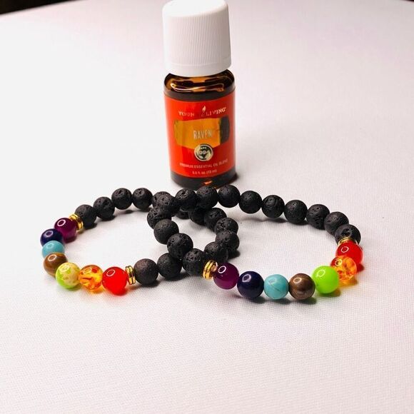 Young Living Raven 15 ml (2) Essential Oil Chakra Diffuser Lava Rock Bracelets - Picture 2 of 5